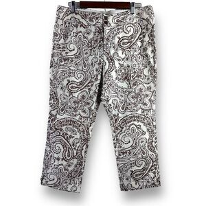 Gap Womens Brown White Paisley Print Cotton Stretch‎ Crop Capri Pants Size 14